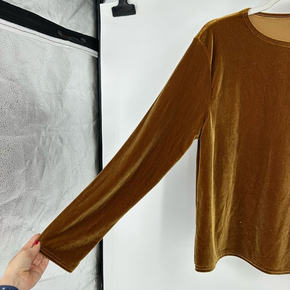 CP Shades Womens Round Neck Velvet Long Sleeve Top Size M Mustard Yellow - Picture 11 of 12